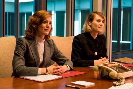 Kerry Bishe as Donna Clark, Mackenzie Davis as Cameron Howe; group - Halt and Catch Fire _ Season 3, Episode 2 - Photo Credit: Tina Rowden/AMC